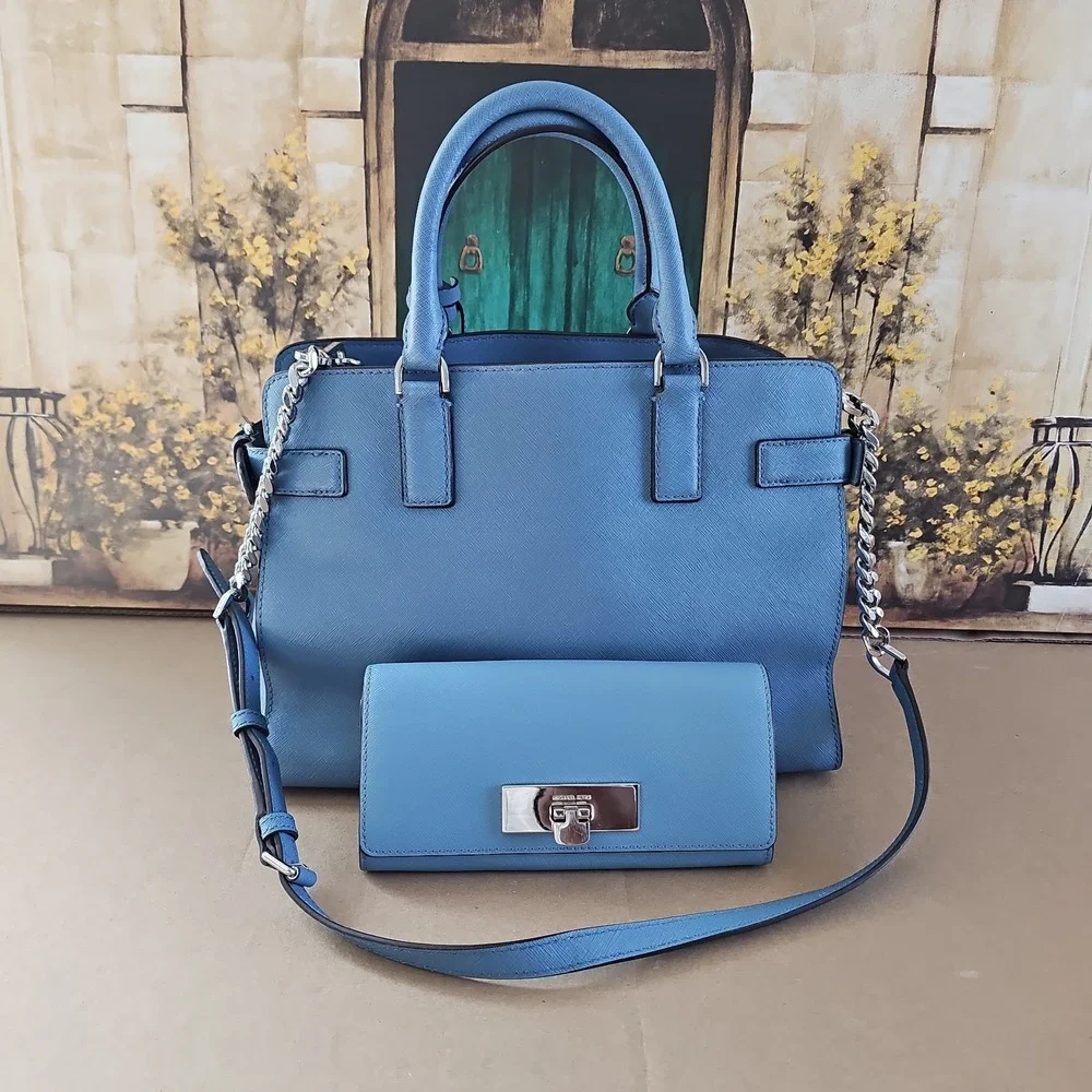 MICHAEL Michael Kors‎ Blue Saffiano Leather Large Emma Satchel